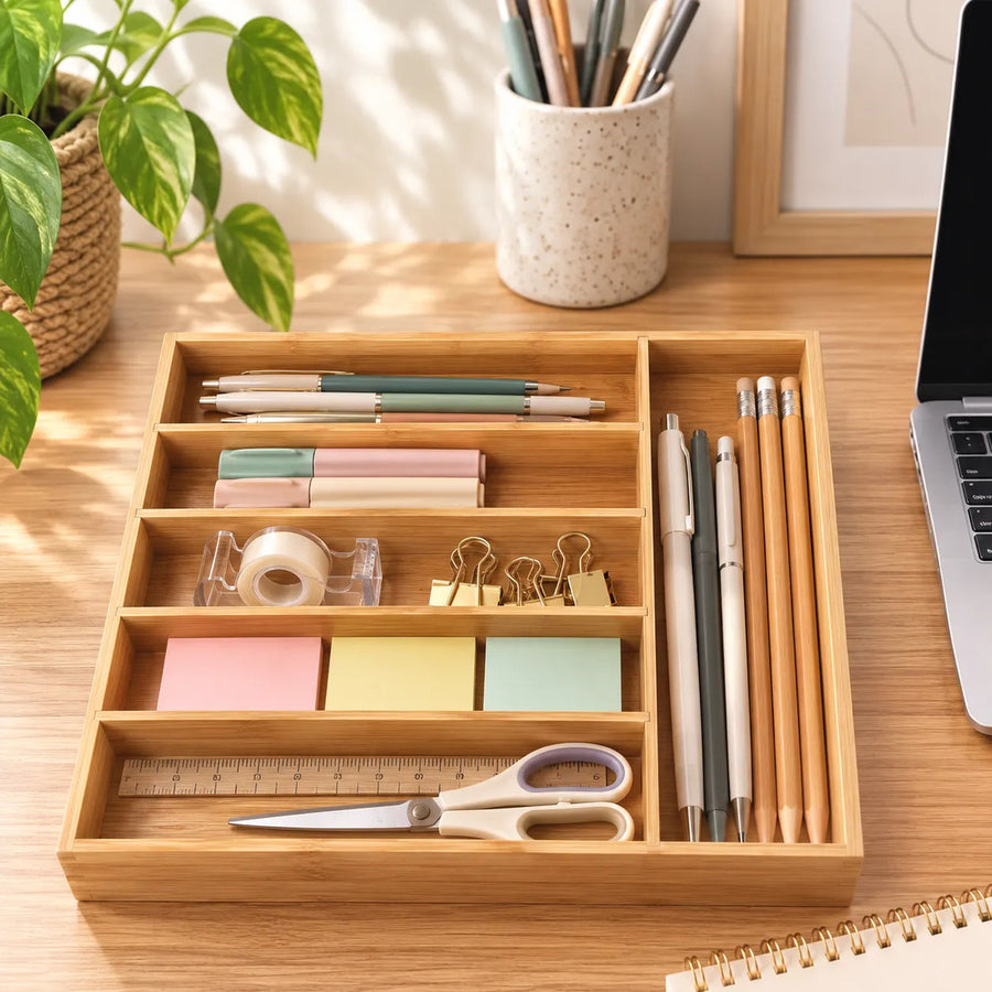 Organizador Cubiertos Bambu 5 Divisiones 37x25cm Atma Home