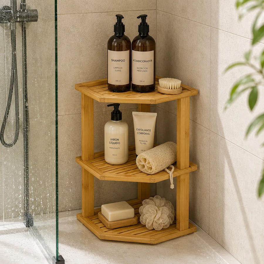 Organizador Rack Esquinero Bambu 3 Niveles Atma Home